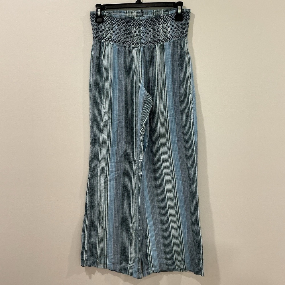 SO High Rise Wide Leg Striped Linen Blend Pants‎ Women's Size M Beach Coastal